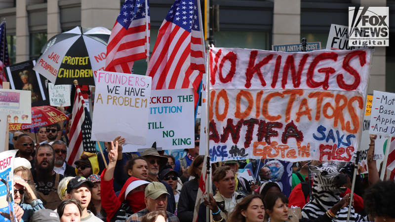 While President Donald Trump and his administration brushed off the ‘No Kings’ nationwide protests rebuking the president over the weekend, Democrats lauded the protesters for standing up for democracy. 
The protest marked at least the second time ‘No Kings’ rallies have been organized across the country in major cities, including Washington, New York City and Los Angeles, since Trump took office for the second time, and organizers claim the protests are in opposition to his authoritarian policies. 
Meanwhile, Trump pushed back on the description of ‘king,’ as he and other Republicans poked fun at the millions participating in the rallies. 
‘I’m not a king,’ Trump told reporters Sunday on Air Force One. ‘I work my ass off to make our country great. That’s all it is. I’m not a king at all.’
Trump also characterized the protests as inconsequential, and said that those who participated didn’t accurately reflect the people who make up the U.S. 
‘The demonstrations were very small, very ineffective and the people were whacked out,’ Trump said Sunday. ‘When you look at those people, those are not representative of the people of our country.’
Despite Trump’s rejection of being labeled a king, the official White House social media accounts previously posted an image in February of Trump wearing a crown with a caption claiming ‘long live the king.’ Trump also reposted an AI-generated video that Vice President JD Vance originally shared, depicting Trump placing a crown on his head and drawing a sword. 
Additionally, Trump shared another AI-generated video of him donning a crown in a fighter jet over New York City, unloading what appeared to be feces on the protesters. 
Meanwhile, Speaker of the House Mike Johnson, R-La., said that Senate Minority Leader Chuck Schumer, D-N.Y. needed a distraction from the government shutdown that started Oct. 1, although Johnson did admit that the protests turned out to be a ‘violent-free, free speech exercise.’ 
‘They needed a stunt,’ Johnson said in an interview with ABC Sunday. ‘They needed a show. Chuck Schumer has — needs cover right now. He’s closed the government down because he needs political cover, and this was a part of it.’
However, Democrats said the protests were an opportunity to stand up for democracy. For example, Schumer said that there are ‘no dictators’ in the U.S., and that ‘we won’t allow Trump to keep eroding our democracy.’ 
‘Dictators evolve when good people of all different beliefs and backgrounds stay silent,’ Schumer said in a social media post on Saturday. ‘This No Kings Day says we will not stay silent.’
Additionally, former Speaker of the House Nancy Pelosi shared a video clip of her dismantling a plastic crown, appearing to harken back to when she ripped Trump’s State of the Union address in 2020. 
‘We’re gonna tear up the crown!’ Pelosi said in the brief clip, which she shared on social media with the caption: ‘No crown. #NoKings!’ 
Sen. Adam Schiff, D-Calif., also weighed in, claiming ‘we said ‘hell no’ to kings, and reminded the nation and the world what patriotism looks like.’ 
‘From our nation’s capitol to cities across California, millions stood shoulder to shoulder to say that our democracy is worth fighting for, that our voices will not be silent, and that we will not sit back and let a wannabe king take our freedoms,’ Schiff said Saturday to accompany several photos of himself at the protest in Washington. ‘Proud to stand with you.’ 
Additionally, Sen. Patty Murray, D-Wash., said the protests were reflective of the democratic process in the U.S. 
‘This is what democracy looks like!’ Murray said in a Saturday social media post. ‘We use our voices and our votes. NO KINGS IN AMERICA!’
This post appeared first on FOX NEWS ‘It’s a joke’: White House dismisses ‘No Kings’ protests, while Nancy Pelosi rips crown in defiance